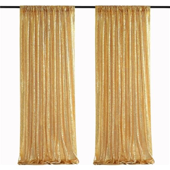 Gold Sequin Backdrop Curtain Panels Stage 2 Pieces 2FTx8FT Wedding Party Drapes - Picture 1 of 6
